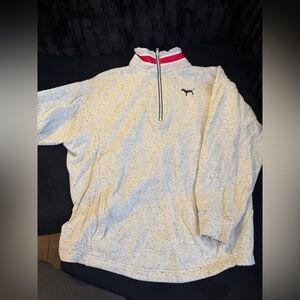 Victoria's Secret Heathered Zip-Up Sweater with Red Trim